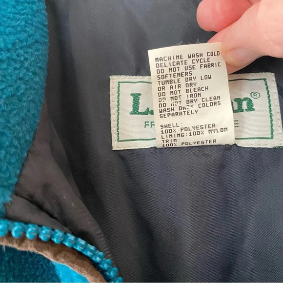Vintage Men's L.L. Bean Teal Lined Heavy Weight Half Zip Pullover Fleece Jacket - Picture 9 of 9